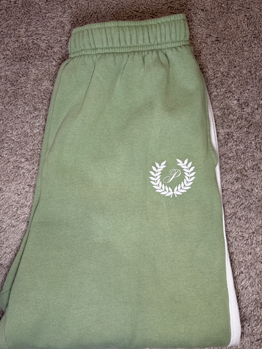 PINK Victoria's Secret Light Green Athletic Sweatpants with White Laurel Logo
